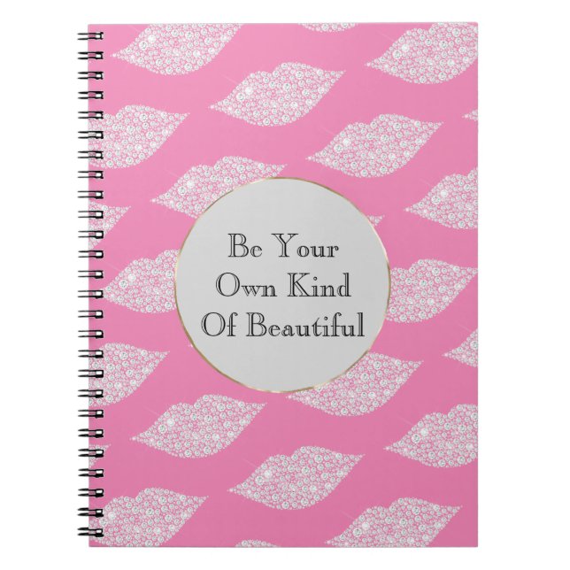 Pink Grey White Diamond Lips Notebook (Front)
