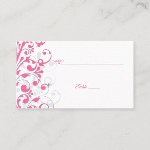 Pink, Grey, White Floral Wedding Place Cards Business Card Template