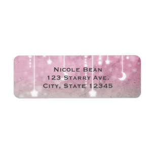 Pink Grey White Moon & Stars Celestial Baby Shower Label