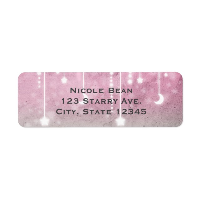 Pink Grey White Moon & Stars Celestial Baby Shower Label (Front)