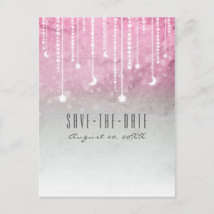 Pink Grey White Moon Stars Celestial Save the Date Announcement Postcard