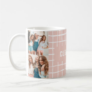 Pink grid 4 photo modern minimal simple coffee mug