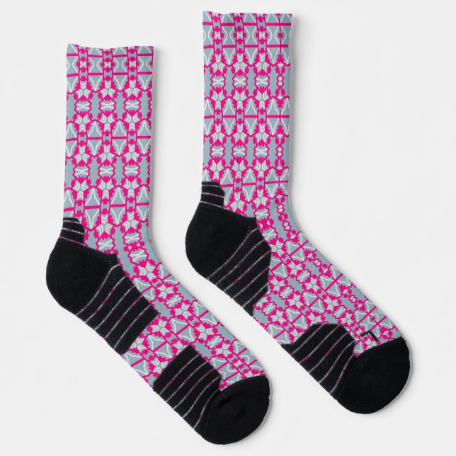 Pink Grid Athletic Crew Socks (Right)