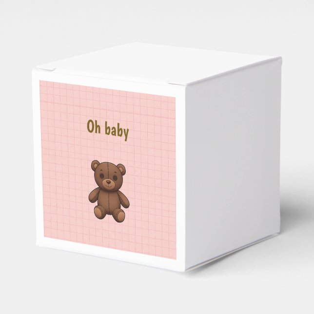 Pink grid girl baby shower favor box (Front Side)