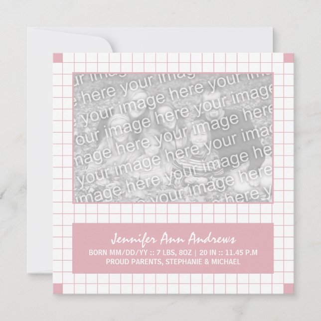 Pink Grid Photo Announcement (Front)