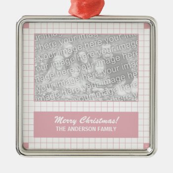 Pink Grid Photo Metal Ornament by morning6 at Zazzle