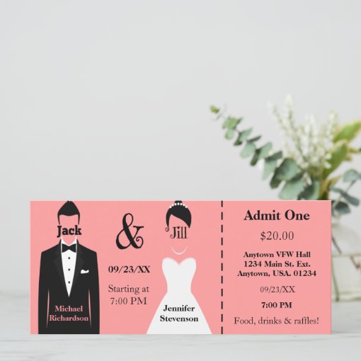 Pink Groom and Bride Jack and Jill Shower Ticket Zazzle