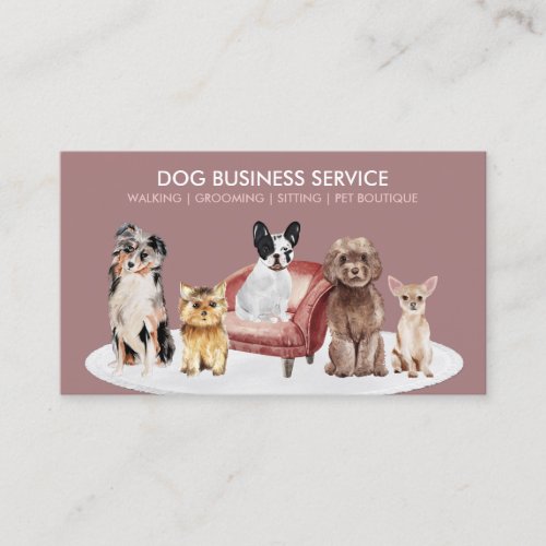 Pink Groomer Dogs Walking Chair Sitting Pet Business Card