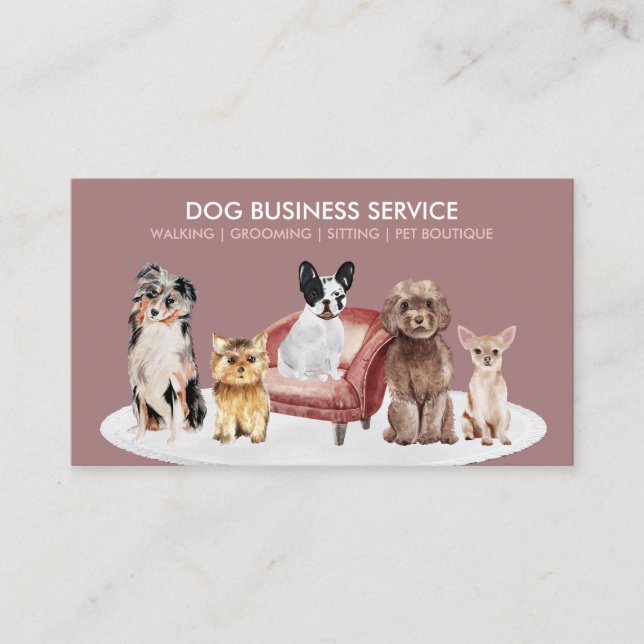 Pink Groomer Dogs Walking Chair Sitting Pet Business Card (Front)