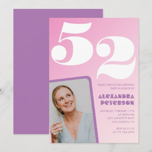 Pink Groovy 52nd birthday invitations Retro Photo