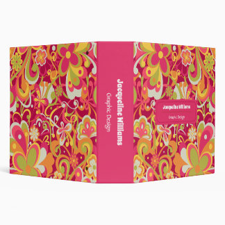Pink Groovy 60s 70s Floral Swirls II 3 Ring Binder
