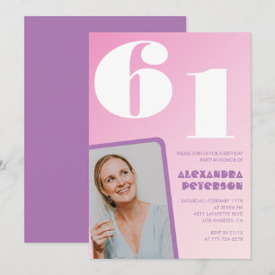 Pink Groovy 61st birthday invitations Retro Photo