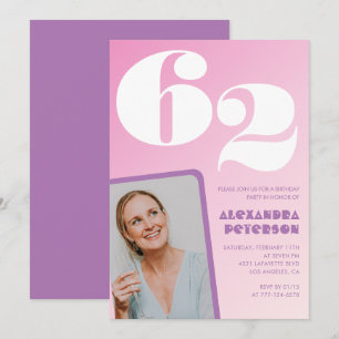 Pink Groovy 62nd birthday invitations Retro Photo