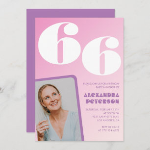 Pink Groovy 66th birthday invitations Retro Photo