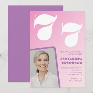 Pink Groovy 77th birthday invitations Retro Photo