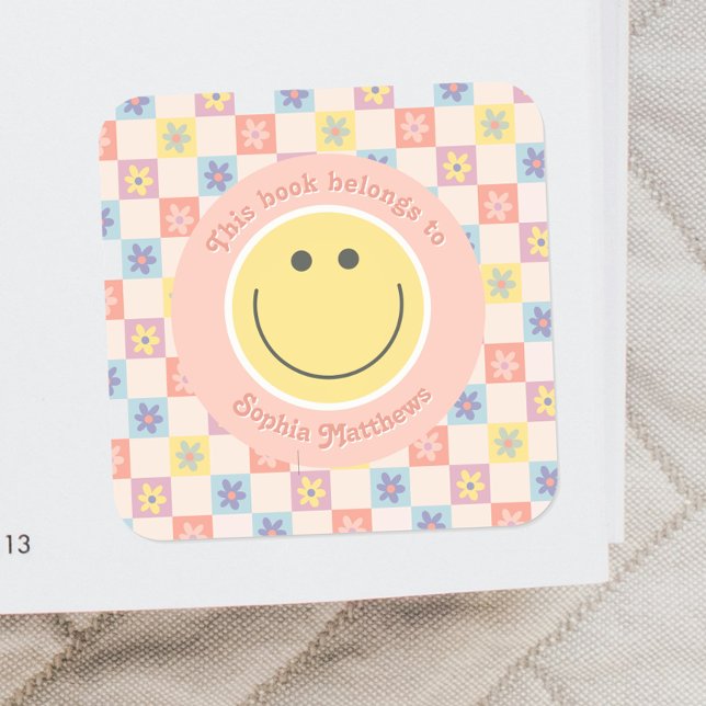 Pink Groovy Boho Retro Kids Bookplate (Creator Uploaded)