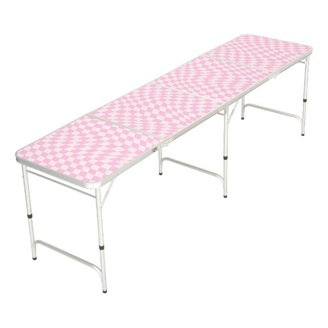 Pink Groovy Checkered Beer Pong Table (Angled)