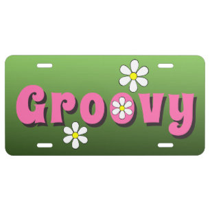 Pink Groovy Daisy License Plate 