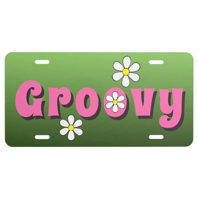Pink Groovy Daisy License Plate  (Front)