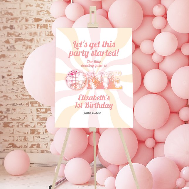 Pink Groovy Dancing Queen 1st Birthday Welcome Foam Board (Creator Uploaded)