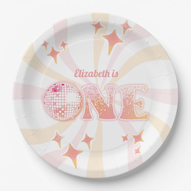 Pink Groovy Disco Dancing Queen First Birthday Paper Plates (Front)