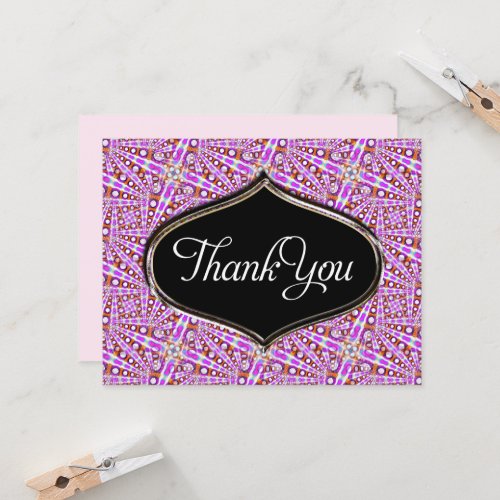 Pink Groovy Disco Pattern Thank You Card