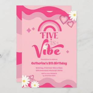 Pink Groovy Five is Vibe Birthday Invitation