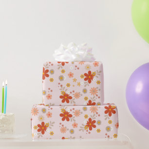 Pink Groovy Flower Retro Wrapping Paper
