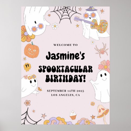 Pink Groovy Ghost Birthday Welcome Sign
