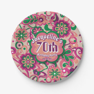 Pink Groovy Psychedelic 60s 70s Floral Birthday Paper Plates