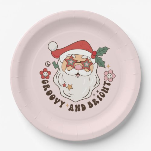  Pink Groovy Retro Christmas  Paper Plates