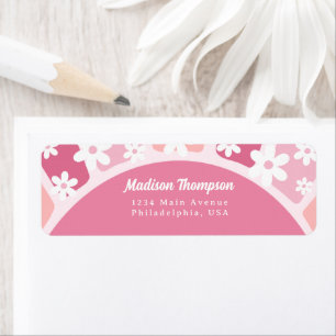 Pink Groovy Retro Rainbow Daisy Name Label