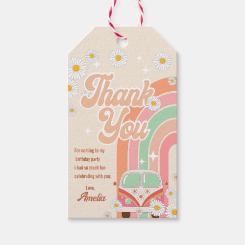 Pink Groovy Van Daisy Rainbow Thank you Gift Tags