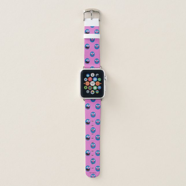 Pink Grover Face Pattern Apple Watch Band (Front)