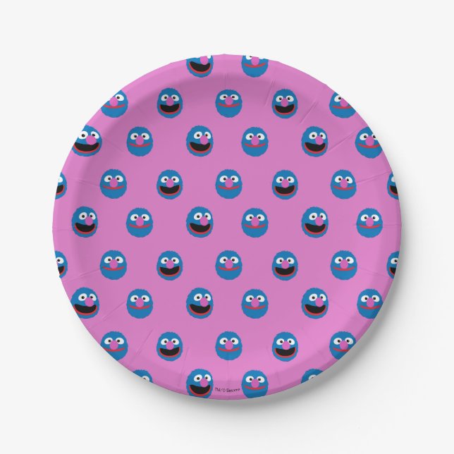 Pink Grover Face Pattern Paper Plates (Front)