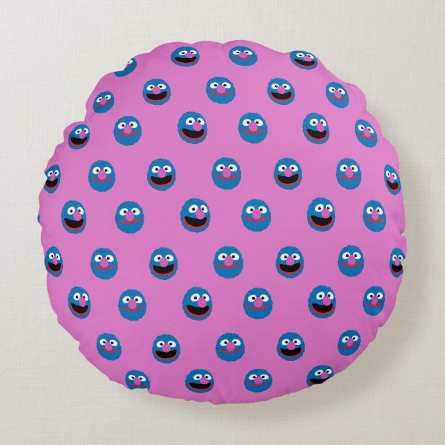 Pink Grover Face Pattern Round Pillow (Front)