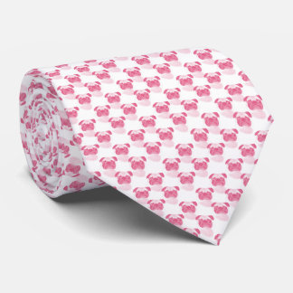 PINK Grumpy Pug Pattern Neck Tie