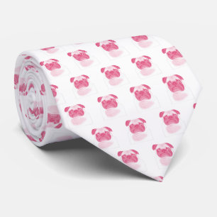 PINK Grumpy Pug Pattern Tie