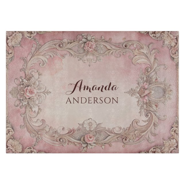 Pink Grunge Antique Frame Decoupage Cutting Board (Front)