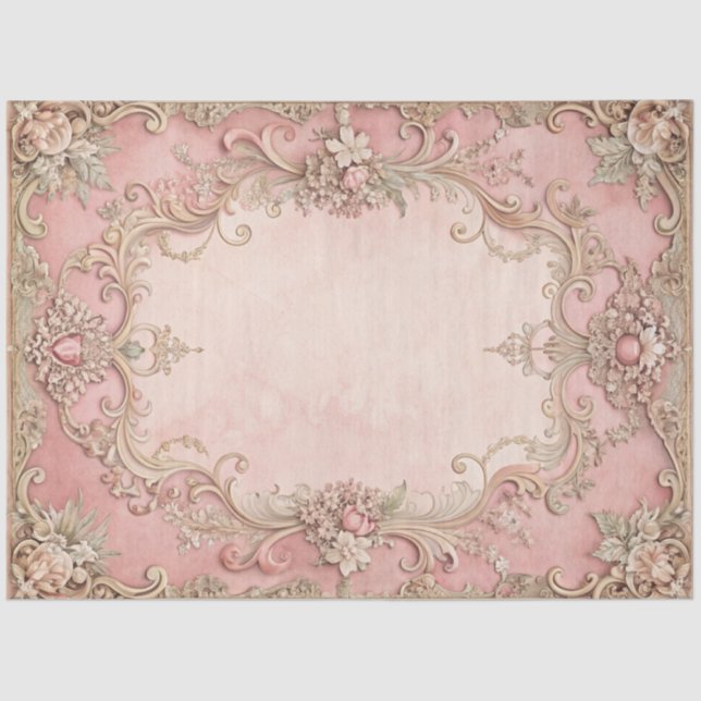 Pink Grunge Antique Frame Decoupage Tissue Paper (Front)