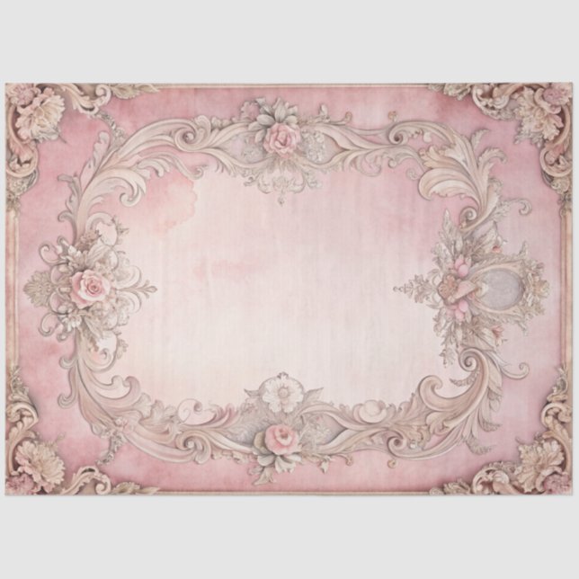 Pink Grunge Antique Frame Decoupage Tissue Paper (Front)