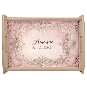 Pink Grunge Antique Frame  Serving Tray