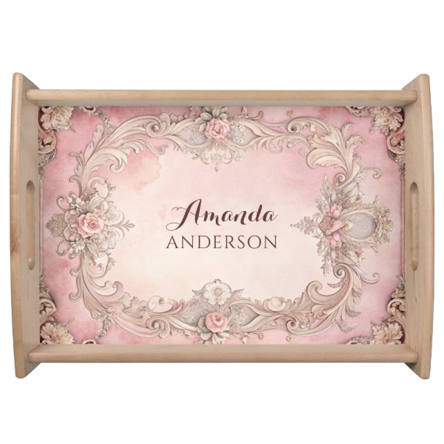 Pink Grunge Antique Frame  Serving Tray (Front)
