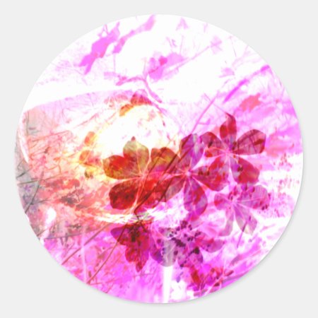 Pink Grunge Autumnal Flowers Classic Round Sticker