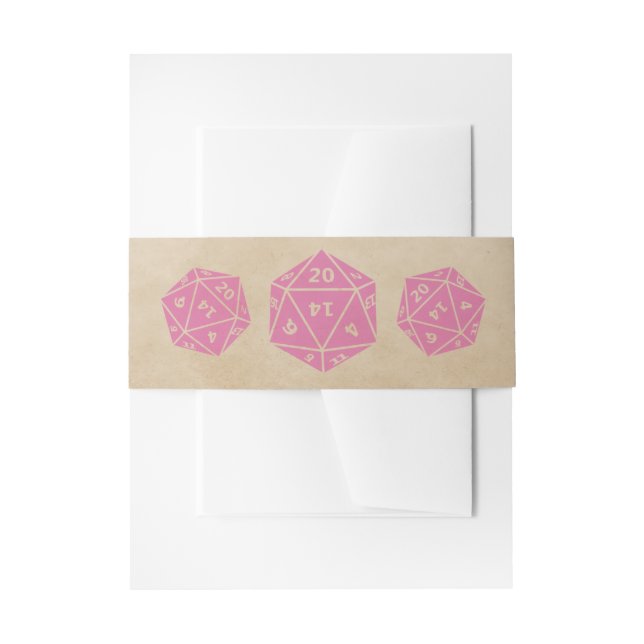 Pink Grunge D20 Dice Gamer Belly Bands Invitation Belly Band (Front Example)