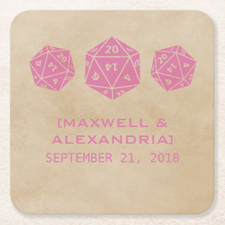 Pink Grunge D20 Dice Gamer Paper Coasters