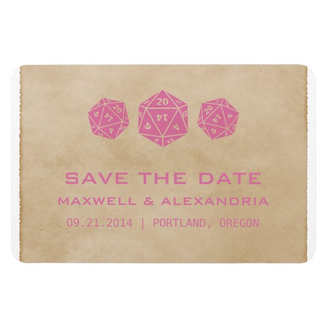 Pink Grunge D20 Dice Gamer Save the Date Magnet (Horizontal)