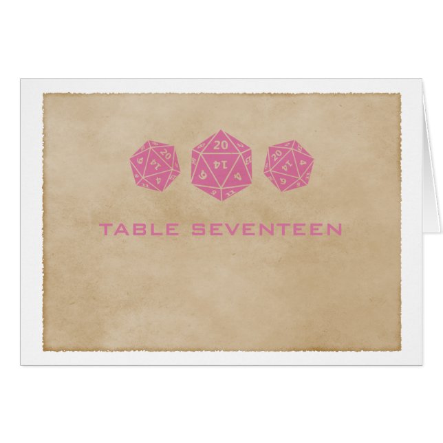 Pink Grunge D20 Dice Gamer Table Number Card (Front Horizontal)