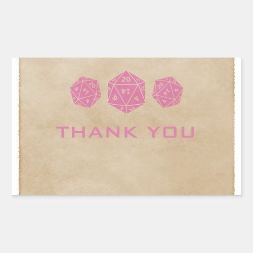 Pink Grunge D20 Dice Gamer Thank You Stickers