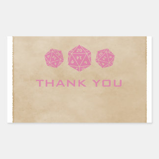Pink Grunge D20 Dice Gamer Thank You Stickers